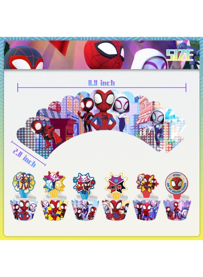 ILovhaprty 25pcs Spider-Man Cake Decoration Set – 3-Tier Spider-Man Cake Stand with Cupcake Wrappers and Cake Toppers, Spider-Man Birthday Party Supplies for Superhero Theme Dessert Table Decorations - Image 4